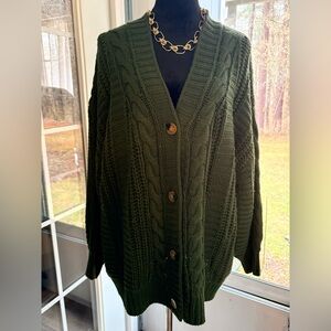 SHEIN Dark Green Cable Knit Button Cardigan